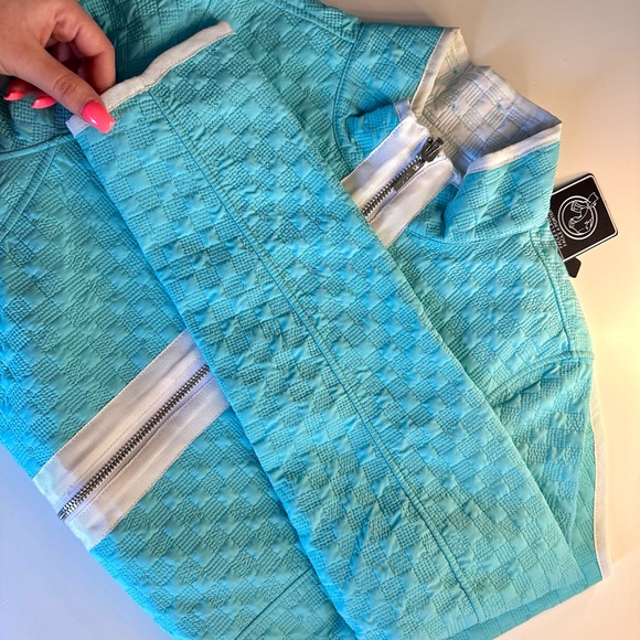 Bylyse Reversible Turquoise/White Quilted Jacket - Picture 4 of 9